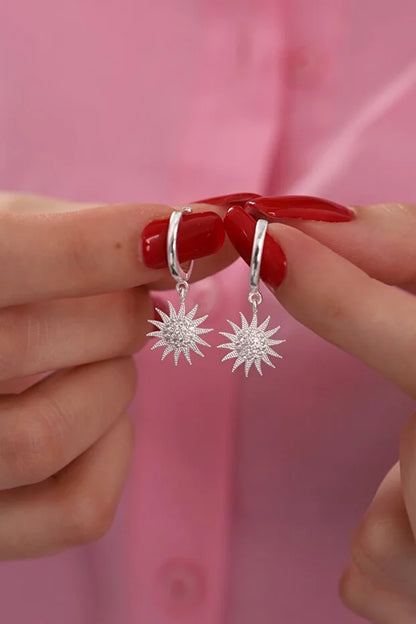 Silver Plated Sun Earrings with White Zircon Stone