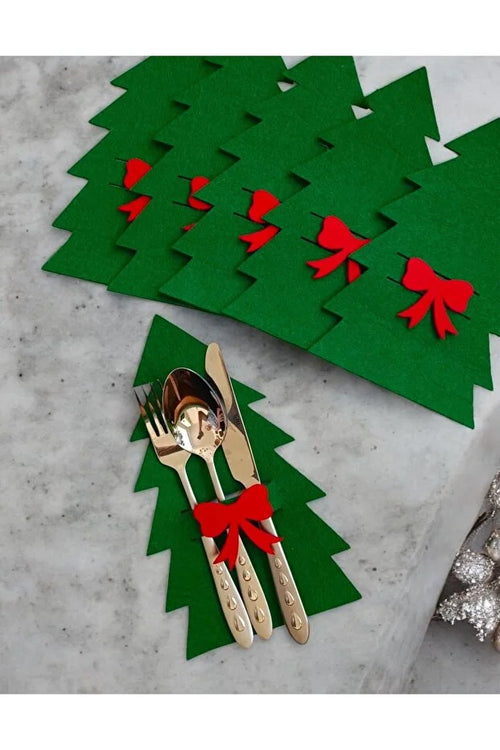 Set de 6 șervețele decorative verzi din fetru pentru brad de Crăciun 