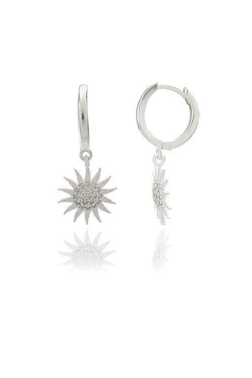 Silver Plated Sun Earrings with White Zircon Stone