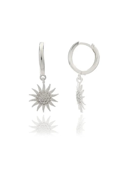 Silver Plated Sun Earrings with White Zircon Stone