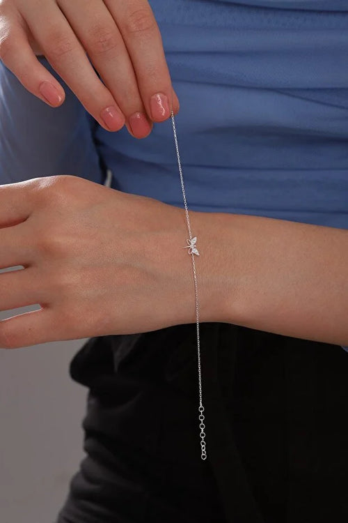 925 Sterling Silver Minimal Dragonfly Bracelet with White Zircon Stone