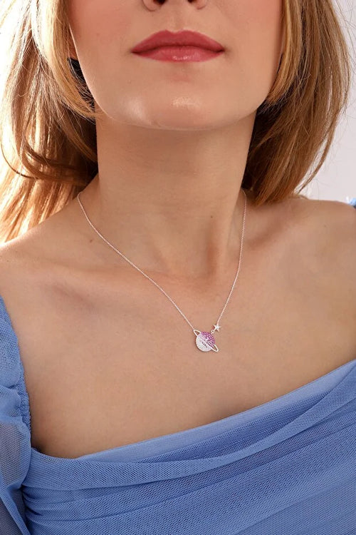 Colier Planet din argint 925 cu piatră roșie în degrade