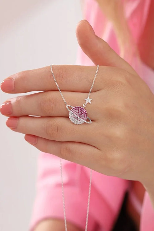 Colier Planet din argint 925 cu piatră roșie în degrade