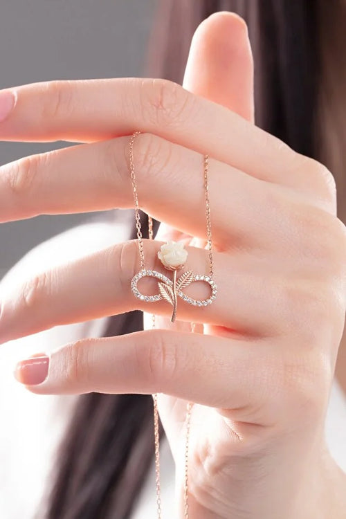 925 Sterling Silver Rose Gold Plated White Rose Infinity Zircon Stone